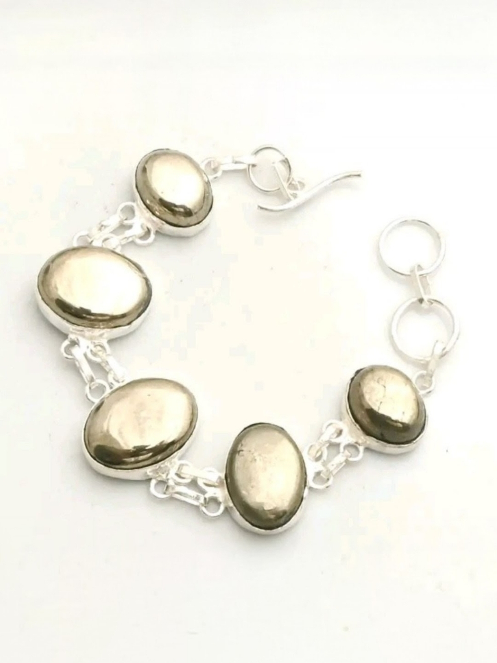 Apache Gold Pyrite Gemstone 925 Sterling Silver Handmade Toggle Bracelet